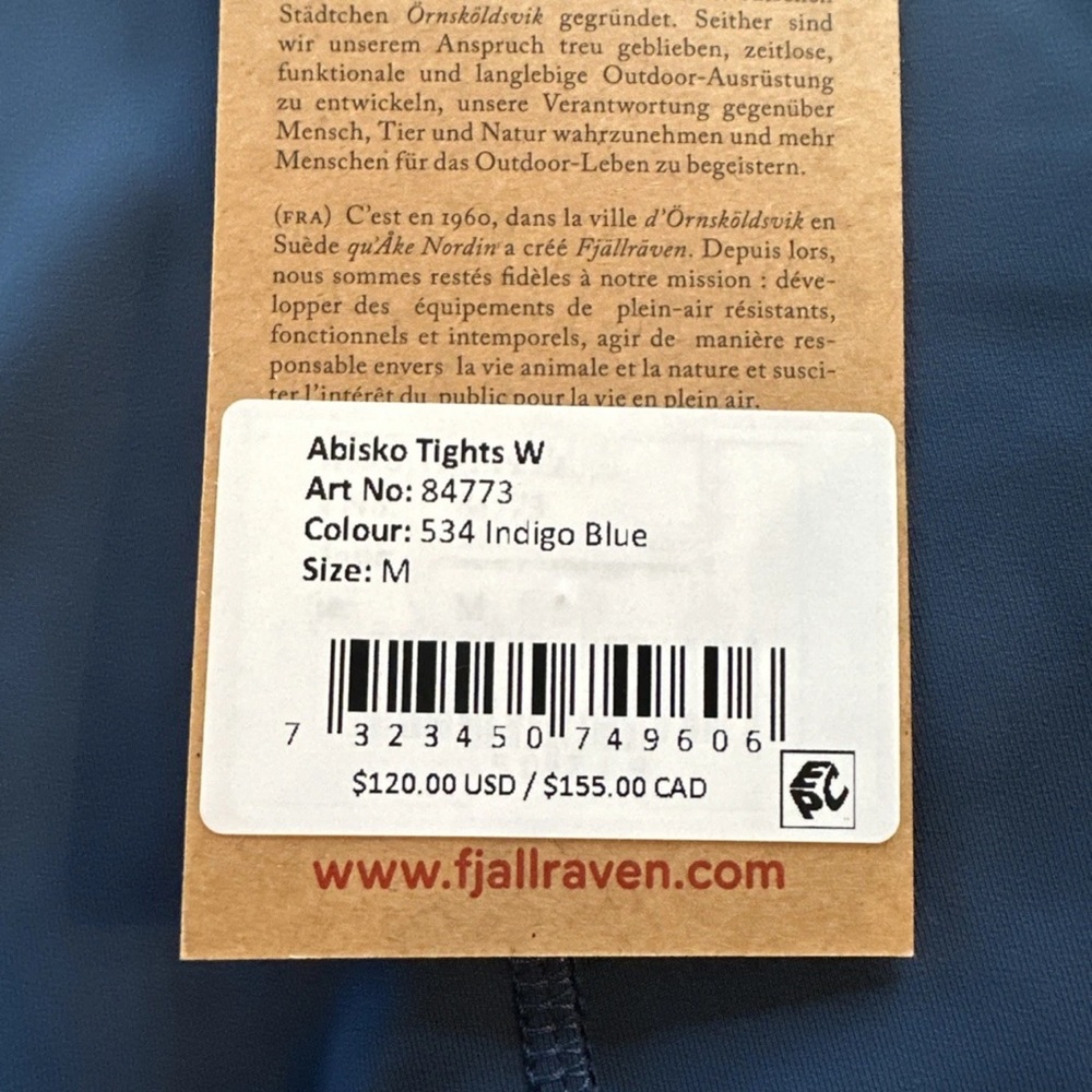 NWT Fjallraven Women's Abisko Tights 84773 Trekking Indigo Blue Size Medium NWT - Picture 8 of 9